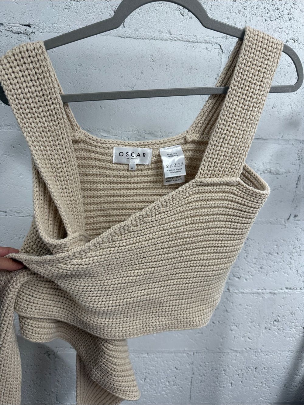 OSCAR The Collection Knit Crop Tank in Beige - Wrap Tie Top - Size Medium - NWOT